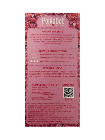 Raspberry Crumble PolkaDot Magic Mushroom Belgian White Chocolate 250mg Per Piece - Image 2